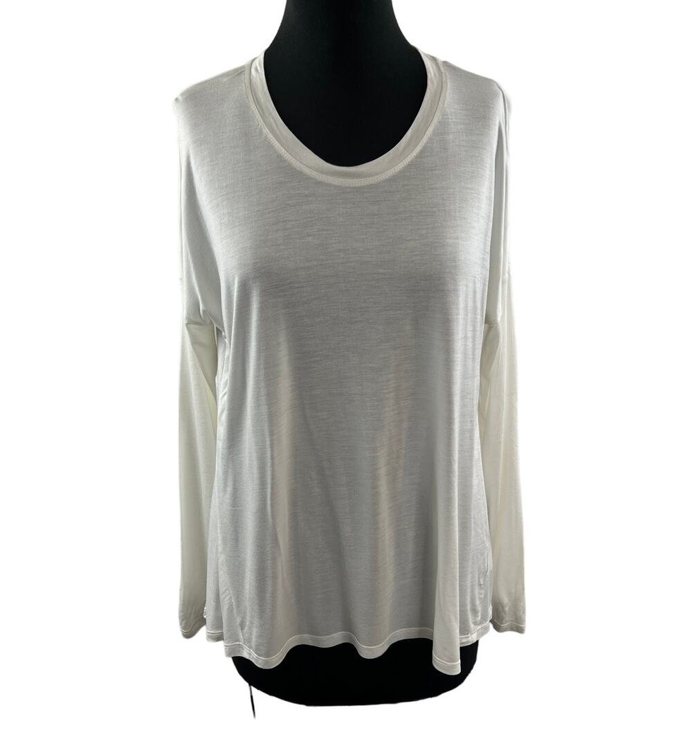 Sweaty Betty Easy Peazy White Top Bamboo Long Sleeves Scoop Neckline Size M